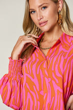 Load image into Gallery viewer, Double Take Full Size Printed Smocked Long Sleeve Blouse
