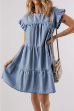 Load image into Gallery viewer, Beau Blue Ruffle Short Sleeve Tiered A-line Denim Dress
