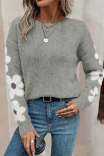 Load image into Gallery viewer, Light Grey Flower Sleeve Drop Shoulder Sweater
