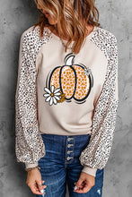 Load image into Gallery viewer, Khaki Leopard Raglan Long Sleeve Floral Pumpkin Graphic Top
