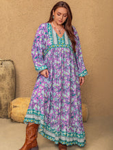 Load image into Gallery viewer, Plus Size Printed V-Neck Long Sleeve Maxi Dress
