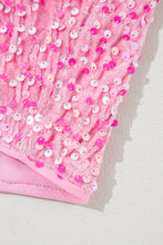 Load image into Gallery viewer, Pink Sequin One Shoulder Puff Sleeve Bodycon Mini Dress
