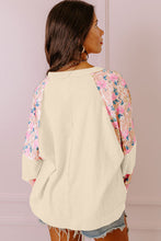 Load image into Gallery viewer, Apricot Textured Floral Patchwork Balloon Sleeve Blouse
