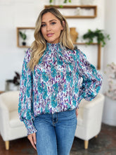 Load image into Gallery viewer, Double Take Full Size Printed Smocked Long Sleeve Blouse
