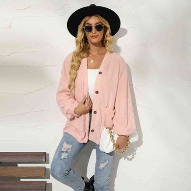 2 Colors - Button Down Dropped Shoulder Jacket with Pockets Ti Amo I love you