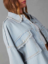 Load image into Gallery viewer, 2 Colors - Button Down Raw Hem Denim Jacket Ti Amo I love you
