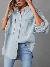 Load image into Gallery viewer, 2 Colors - Button Down Raw Hem Denim Jacket Ti Amo I love you
