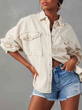 Load image into Gallery viewer, 2 Colors - Button Down Raw Hem Denim Jacket Ti Amo I love you
