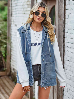 2 Colors - Button Up Sleeveless Denim Jacket with Pockets Ti Amo I love you