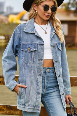 2 Colors - Buttoned Collared Neck Denim Jacket with Pockets Ti Amo I love you