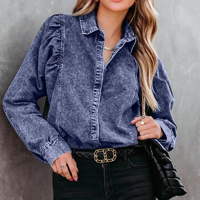 2 Colors - Collared Neck Buttoned Denim Shirt Ti Amo I love you