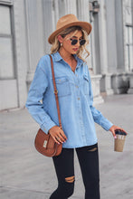 Load image into Gallery viewer, 2 Colors - Collared Neck Dropped Shoulder Denim Top Ti Amo I love you
