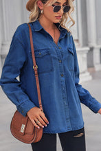 Load image into Gallery viewer, 2 Colors - Collared Neck Dropped Shoulder Denim Top Ti Amo I love you
