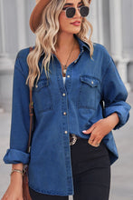 Load image into Gallery viewer, 2 Colors - Collared Neck Dropped Shoulder Denim Top Ti Amo I love you
