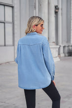 Load image into Gallery viewer, 2 Colors - Collared Neck Dropped Shoulder Denim Top Ti Amo I love you
