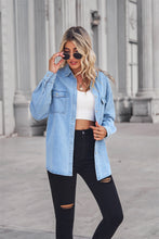 Load image into Gallery viewer, 2 Colors - Collared Neck Dropped Shoulder Denim Top Ti Amo I love you
