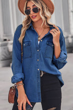 Load image into Gallery viewer, 2 Colors - Collared Neck Dropped Shoulder Denim Top Ti Amo I love you
