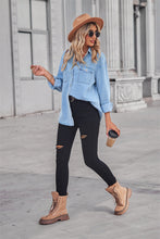 Load image into Gallery viewer, 2 Colors - Collared Neck Dropped Shoulder Denim Top Ti Amo I love you
