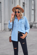 Load image into Gallery viewer, 2 Colors - Collared Neck Dropped Shoulder Denim Top Ti Amo I love you
