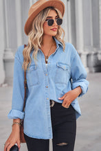 Load image into Gallery viewer, 2 Colors - Collared Neck Dropped Shoulder Denim Top Ti Amo I love you
