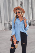 Load image into Gallery viewer, 2 Colors - Collared Neck Dropped Shoulder Denim Top Ti Amo I love you
