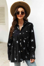 Load image into Gallery viewer, 2 Colors - Collared Neck Star Print Long Sleeve Denim Jacket Ti Amo I love you
