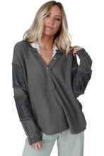 Load image into Gallery viewer, 2 Colors - Contrast Patched Exposed Seam Waffle Knit Henley Top Ti Amo I love you
