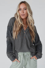 Load image into Gallery viewer, 2 Colors - Contrast Patched Exposed Seam Waffle Knit Henley Top Ti Amo I love you
