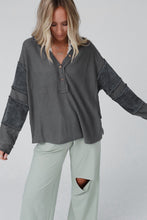 Load image into Gallery viewer, 2 Colors - Contrast Patched Exposed Seam Waffle Knit Henley Top Ti Amo I love you
