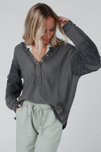 Load image into Gallery viewer, 2 Colors - Contrast Patched Exposed Seam Waffle Knit Henley Top Ti Amo I love you
