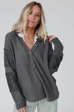 Load image into Gallery viewer, 2 Colors - Contrast Patched Exposed Seam Waffle Knit Henley Top Ti Amo I love you
