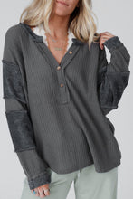 Load image into Gallery viewer, 2 Colors - Contrast Patched Exposed Seam Waffle Knit Henley Top Ti Amo I love you
