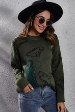 Load image into Gallery viewer, 2 Colors - Dinosaur Pattern Round Neck Sweater Ti Amo I love you
