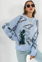 Load image into Gallery viewer, 2 Colors - Dinosaur Pattern Round Neck Sweater Ti Amo I love you
