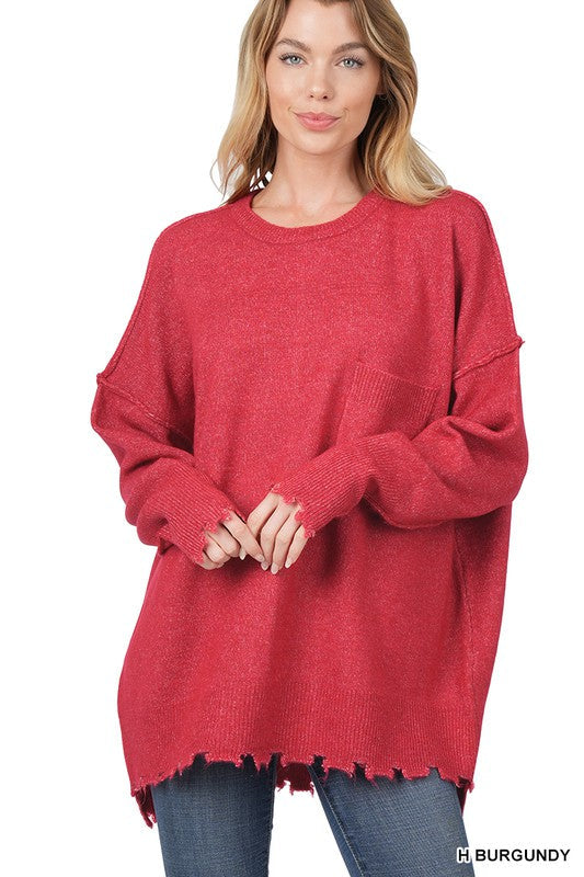 2 Colors - Distressed Melange Oversized Sweater Ti Amo I love you