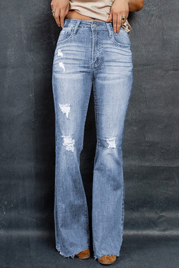 2 Colors - Distressed Raw Hem Flare Jeans Ti Amo I love you