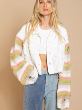 Load image into Gallery viewer, 2 Colors - Distressed Striped Long Sleeve Denim Jacket Ti Amo I love you
