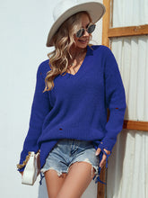 Load image into Gallery viewer, 2 Colors - Distressed V-Neck Drop Shoulder Sweater Ti Amo I love you
