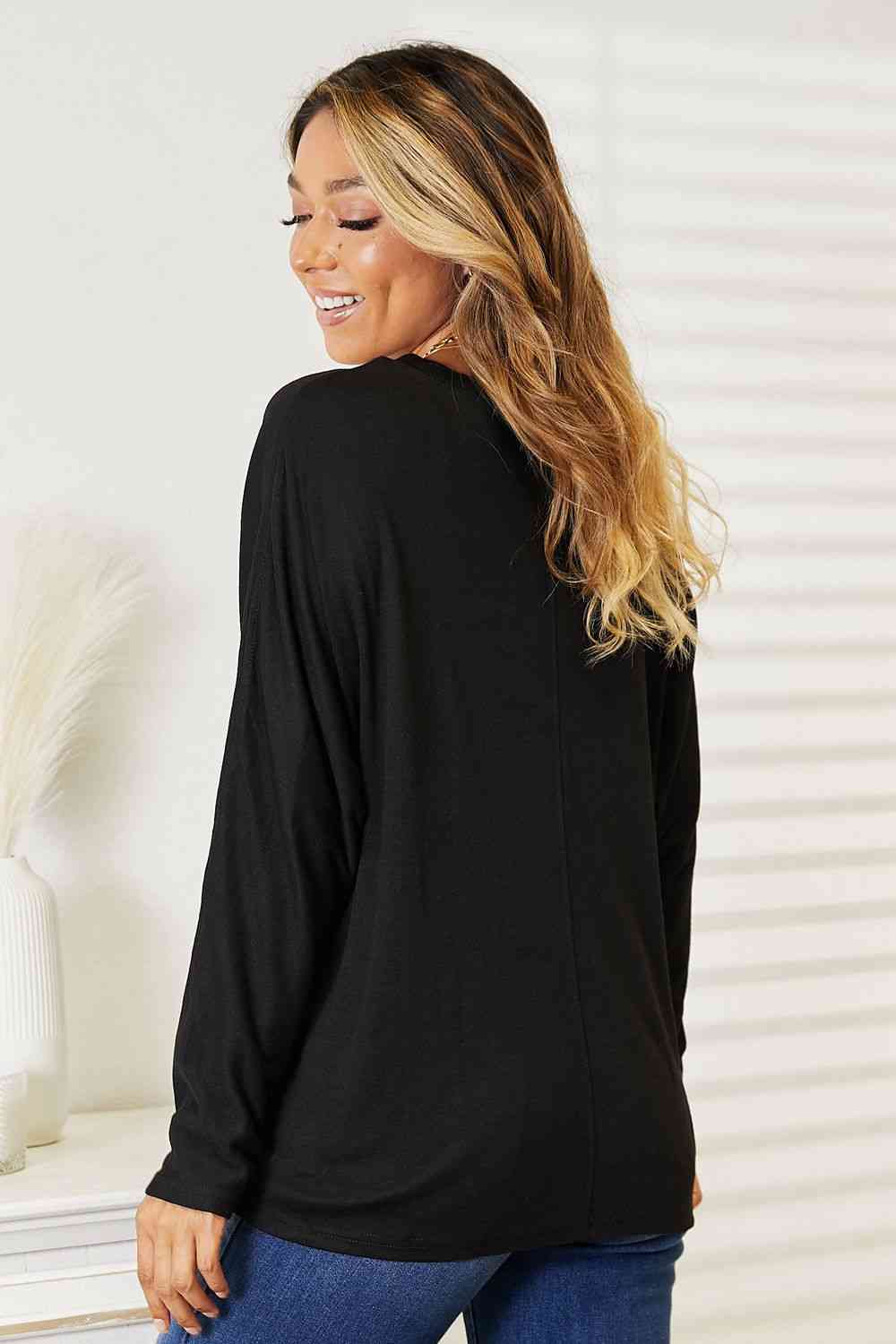 2 Colors - Double Take Seam Detail Round Neck Long Sleeve Top Ti Amo I love you
