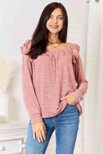 Load image into Gallery viewer, 2 Colors - Double Take Square Neck Ruffle Shoulder Long Sleeve T-Shirt Ti Amo I love you
