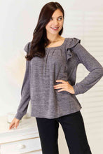 Load image into Gallery viewer, 2 Colors - Double Take Square Neck Ruffle Shoulder Long Sleeve T-Shirt Ti Amo I love you
