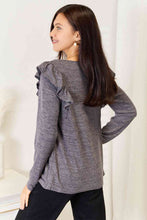 Load image into Gallery viewer, 2 Colors - Double Take Square Neck Ruffle Shoulder Long Sleeve T-Shirt Ti Amo I love you
