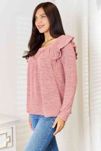 Load image into Gallery viewer, 2 Colors - Double Take Square Neck Ruffle Shoulder Long Sleeve T-Shirt Ti Amo I love you
