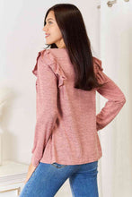 Load image into Gallery viewer, 2 Colors - Double Take Square Neck Ruffle Shoulder Long Sleeve T-Shirt Ti Amo I love you
