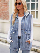 Load image into Gallery viewer, 2 Colors - Drawstring Hooded Sleeveless Denim Jacket Ti Amo I love you
