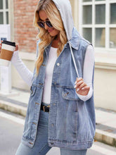 Load image into Gallery viewer, 2 Colors - Drawstring Hooded Sleeveless Denim Jacket Ti Amo I love you
