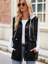 Load image into Gallery viewer, 2 Colors - Drawstring Hooded Sleeveless Denim Jacket Ti Amo I love you
