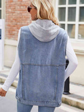 Load image into Gallery viewer, 2 Colors - Drawstring Hooded Sleeveless Denim Jacket Ti Amo I love you
