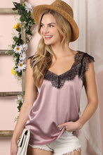 Load image into Gallery viewer, 2 Colors - Eyelash Lace Silky Camisole Blouse Ti Amo I love you
