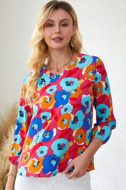 2 Colors - Floral V-Neck Three-Quarter Sleeve Top Ti Amo I love you